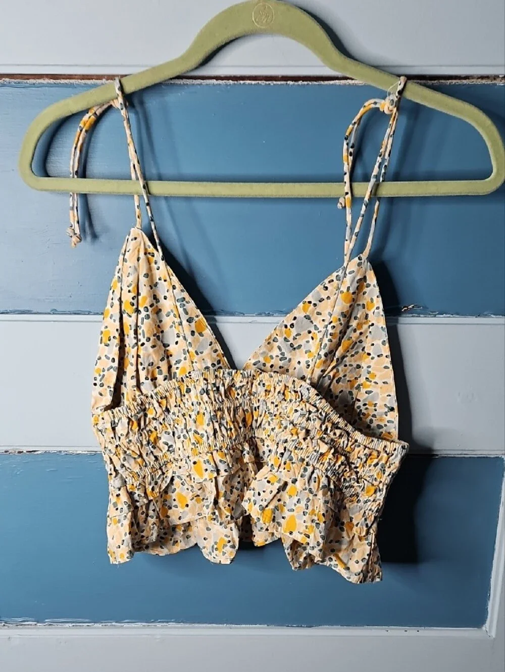 Sim & Sam Yellow Floral Smocked Peplum Cami Top Med - Picture 3 of 7